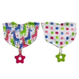 Neat Solutions 2pk Printed Interlock/Knit Terry Baby Bib with Teether Set
